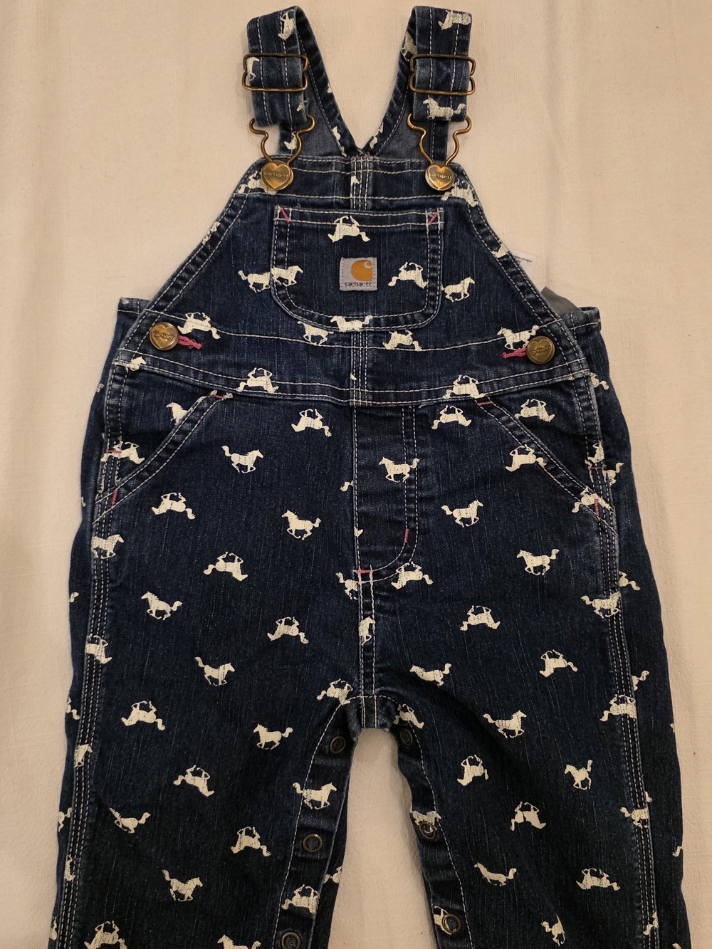 Carhartt Navy Denim Overalls with White Horse Print